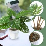 Set van 2 , zoals echt in witte bloempot, Monstera en Areca kunstpalm (25 cm), kunstplant voor decoratie woonkamer, decoratie slaapkamer, badkamerdecoratie,