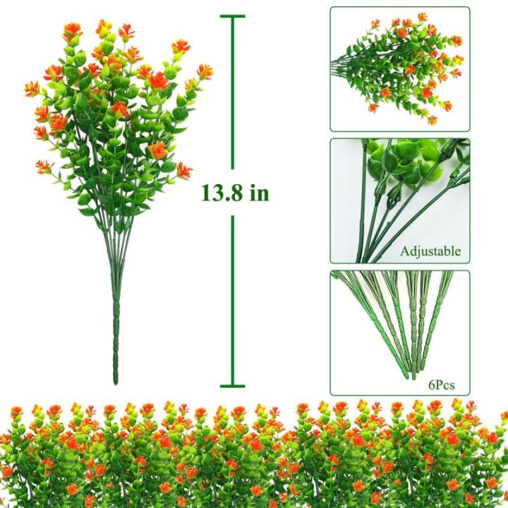 Kunstbloemen voor buiten, uv-bestendig, , bloemen in grote hoeveelheden voor het ophangen van plantenbakken, buiten, veranda, vaas, thuis, raamdecoratie, 6 bundels, oranje