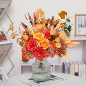 Kunstbloem zijden hortensia bloemstukken, oranje bloem faux planten boeketten voor bruiloft decoraties, plastic bloemen tafel centerpieces voor huis tuin kantoor decor (1, herfst)