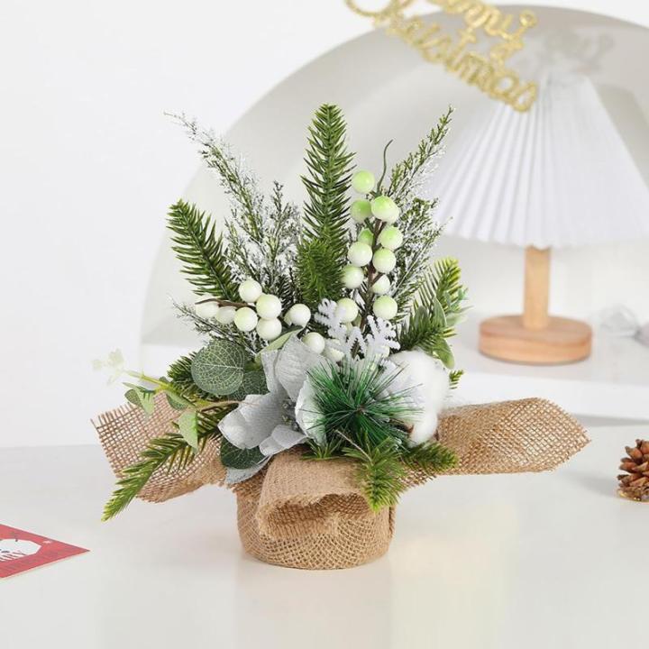 Mini-kunstkerstboom, 30 cm, met bessen, sneeuwbedekte kerstversiering voor zelfgemaakte tafel-kerstdecoraties, wit