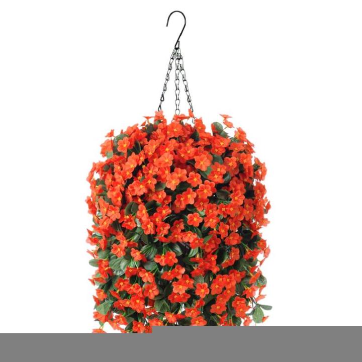 Hangende kunstbloemenmand, nep hangende plant, zijden orchideebloemen, kunstbloemstuk voor buiten tuin, tuin, zakje, patio binnen, woondecoratie (oranje)