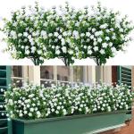 Kunstbloemen voor buiten, uv-bestendig, , bloemen in grote hoeveelheden voor het ophangen van plantenbakken, buiten, veranda, vaas, thuis, raamdecoratie, 6 bundels, wit
