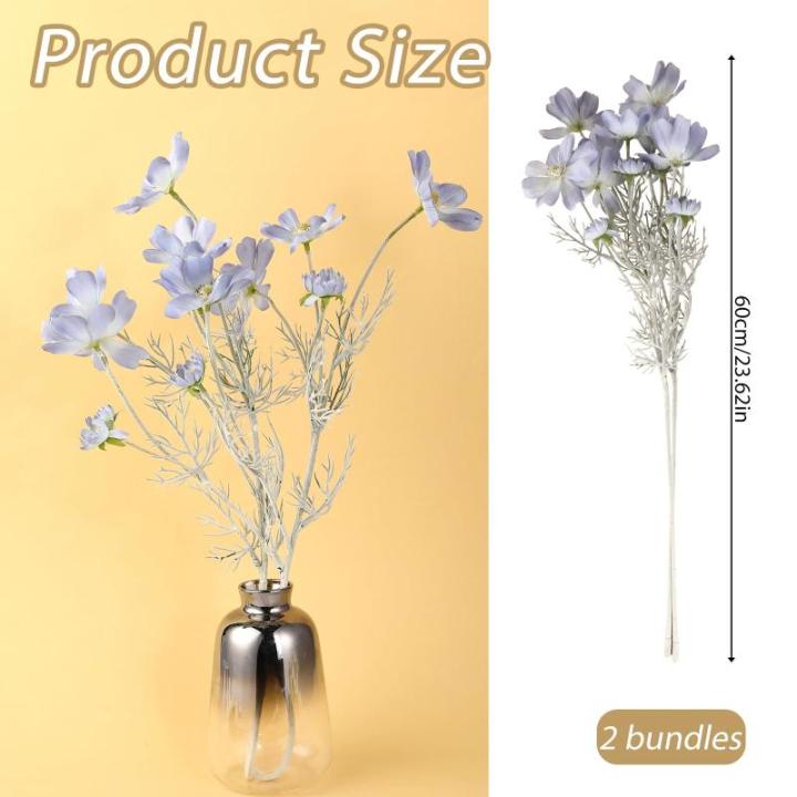 , 2 stuks, lichtblauwe bloemen, kosmos-planten, voor binnen en buiten, stoffen bloemen decoratie en kunsthandwerk voor bruiloft, banket, bloemenfeest, thuis