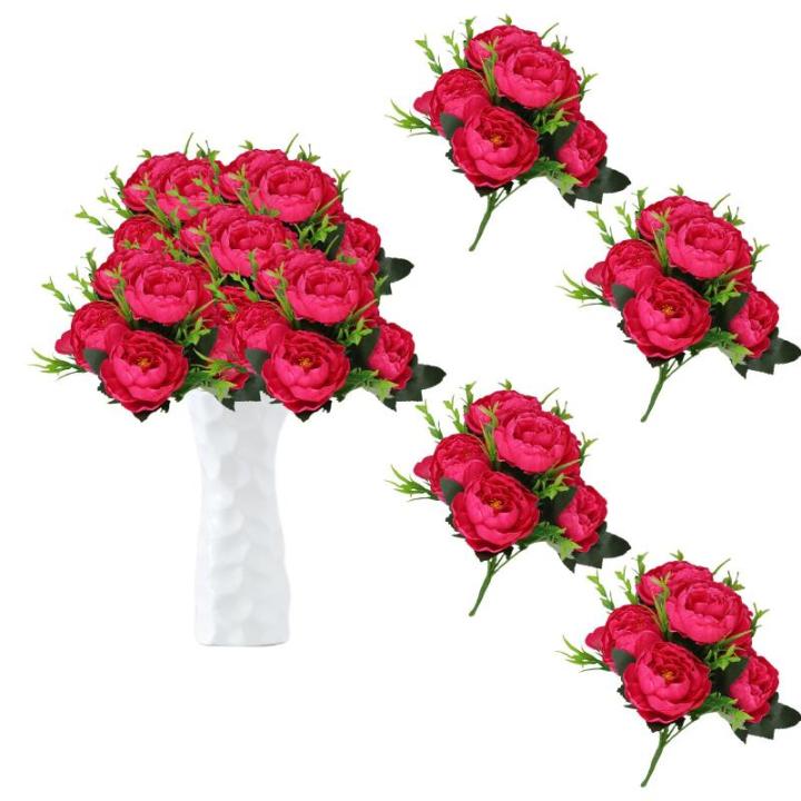 Kunstbloemen, 24 bundels kunstbloemen, pioenroos, namaakpioenroos, boeketten voor bruiloft, thuis, tafel, feest, raamdecoratie, 0803