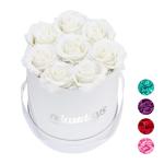 Rozenbox rond, 8 rozen, stabiele bloemenbox wit, 10 jaar houdbaar, cadeau-idee, decoratieve bloemenbox, wit