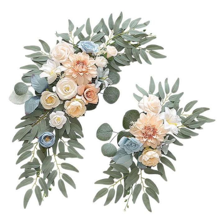 Faux Bloem Swag Set van 2 voor Bruiloft, Huwelijksboog Bloemen Welkom Teken, Witte Huwelijksboog Faux Groen Slinger, Bloemstuk Swag Achtergrond voor Huwelijksceremonie (2 stuks