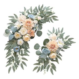 Faux Bloem Swag Set van 2 voor Bruiloft, Huwelijksboog Bloemen Welkom Teken, Witte Huwelijksboog Faux Groen Slinger, Bloemstuk Swag Achtergrond voor Huwelijksceremonie (2 stuks