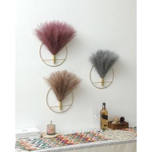 Boho wanddecoratie, grote wandmontage metalen wanddecoratie, hangende kunstpampa-display, wandkunst woonkamer, slaapkamer, badkamer, eetkamer, 2 stuks goudgrijs