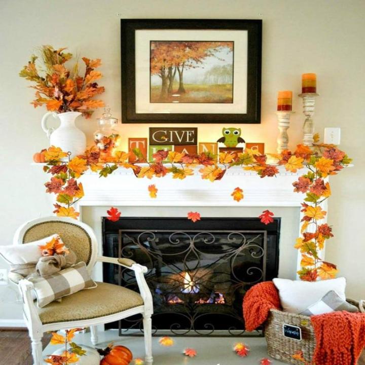 Simuliertes Ahornblatt Rattan Blumengirlande Deko Blumenranke Künstliche Pflanzen Hängend für Halloween Weihnachten Thanksgiving Hochzeit Party Dekorationen Wanddeko