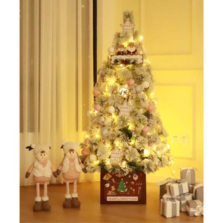 Schneebeflocktes Weihnachtsbaum-Set,künstlicher Weihnachtsbaum aus Kiefernholz mit Dekorationsornamenten,für Home-Office-Geschäfte und Hotels-Weiß 300cm Modisch，White-150cm(5
