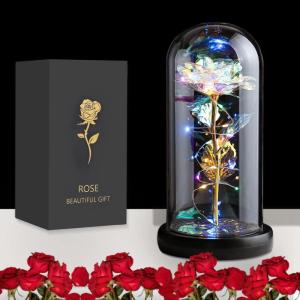 Rozencadeaus voor vrouwen, moeders, vrouwen, kleurrijke kunstroos, cadeau voor vrouwen, altijd in glazen koepel voor verjaardag, Kerstmis, Moederdag, decoraties (wit)