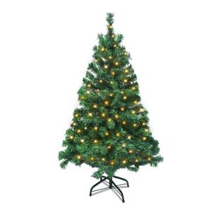 Kunstkerstboom met verlichting, 120 cm, pvc, kunstkerstboom met 120 leds en standaard, kunstkerstdecoratie, groen