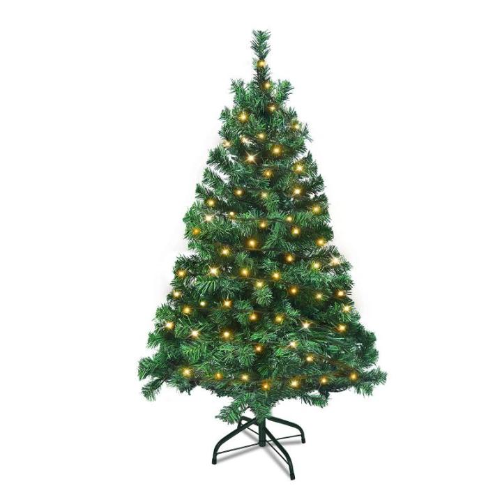 Kunstkerstboom met verlichting, 120 cm, pvc, kunstkerstboom met 120 leds en standaard, kunstkerstdecoratie, groen