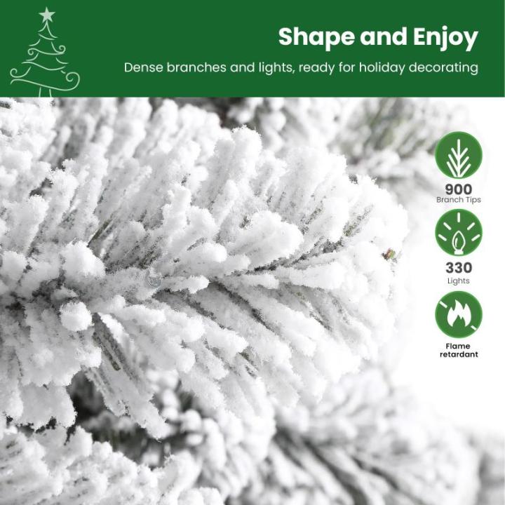 Kerstboom 180 cm, met verlichting, led, witte decoratie met afstandsbediening, 330 warmwitte lampen, opvouwbare standaard, sneeuwtakpunten voor feestdecoratie in het thuiskantoor