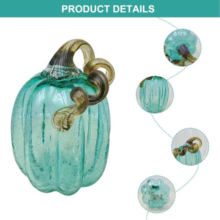 Glaskürbis Transparent Blue Crystal Thanksgiving Kürbisfiguren mit Stiel 4,3 x 5,9 in Strukturiertem geblasenem Glas Kürbisdekor (Stil 2) Innendekoration
