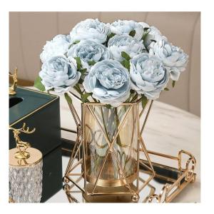Kunstblumen Künstliche Blumen mit Metallrahmen, Glasvase, Blumenarrangement für Tischdekoration, Home Office, Hochzeitsdekoration für jeden Anlass