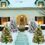 Holiday Planter Filler, Artificial Christmas Urn Filler, Faux Christmas Flowers for Outdoor Planters, Lighted Artificial Christmas Pre-lit Decorations with Tripod Stake, Pot Filler