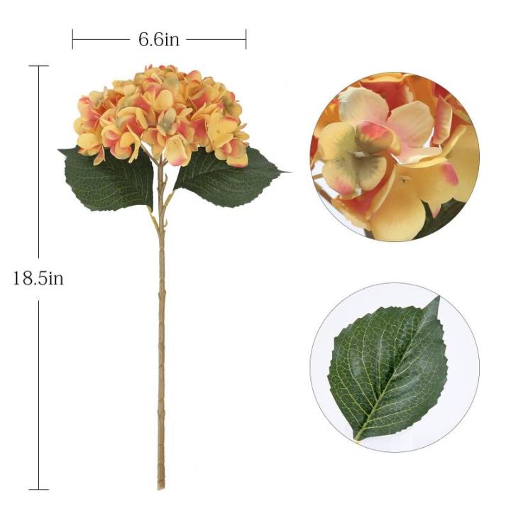 Künstliche Hortensien aus Seide, realistische Hortensien, Blumenstrauß für Hochzeit, Party, Büro, Heimdekoration, 6 Stück, gebranntes Orange