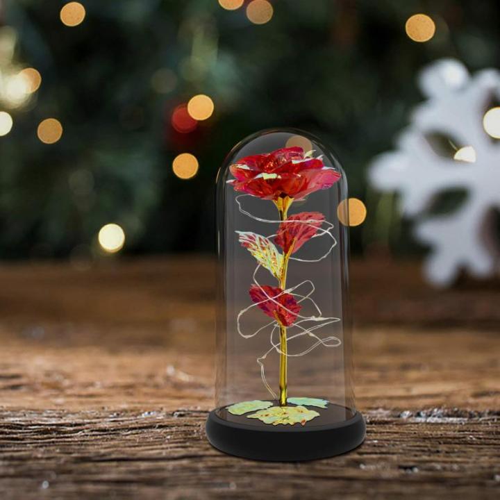 Moederdagcadeau voor mama, Belle en het Beest, roos in glazen koepel, eeuwige bloem in glas, cadeaus voor je Valentijnsdag, jubileum en verjaardag van je vriendin (rood)