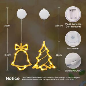 Kerstverlichting – 10 led-lichtgordijnen, werkt op batterijen, warme biacno timer, decoratieve kerstverlichting voor kerstboom, raam, deur, bruiloft, bar (boom en bel)