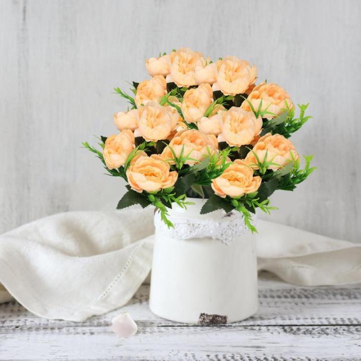 Kunst Blumen 24 Bündel Künstliche Blume Pfingstrose Gefälschte Pfingstrosen Blumensträuße für Hochzeit Zuhause Tischparty Fensterdekoration 0809