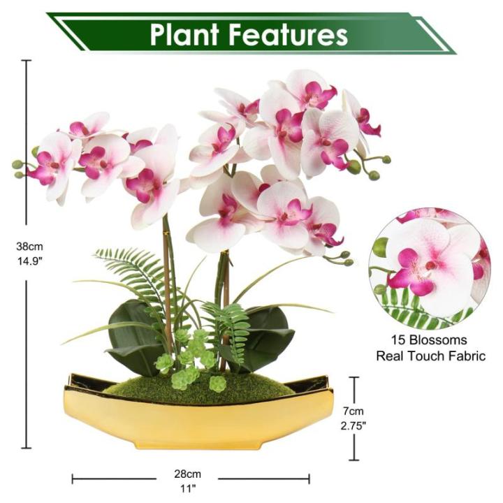 Phalaenopsis Kunstmatige Orchidee in pot, goudkleurig, 38,1 cm, kunstbloem voor tafelopzetstuk, woonkamer, woondecoratie