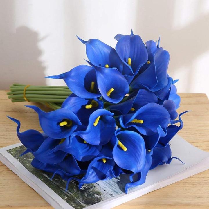 20 stuks kunstmatige Calla lelie, bruid, latex, ware aanraking, familie, decoratie, feest, bruiloft, hotel, decoratie, boeket (koningsblauw)