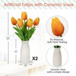Kunstbloemen kunsttulpen bloemen als echte real touch tulpen, hoogte 30 cm, met vaas van keramiek, decoratieve kunstplant (oranje)