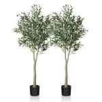 Kunstmatige olijfboomplant, 150 cm, kunstvorm, zijden boom, perfecte in pot voor binnen en buiten, verpakking van 2 stuks