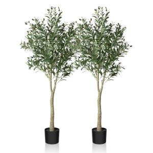 Kunstmatige olijfboomplant, 150 cm, kunstvorm, zijden boom, perfecte in pot voor binnen en buiten, verpakking van 2 stuks