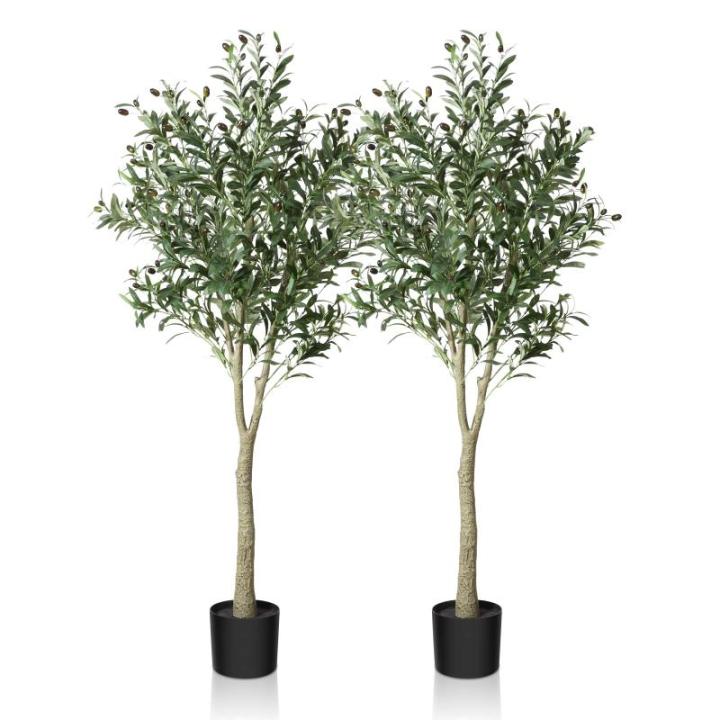 Kunstmatige olijfboomplant, 150 cm, kunstvorm, zijden boom, perfecte in pot voor binnen en buiten, verpakking van 2 stuks