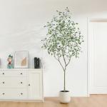 Ficus Benjamina Kunstplant 210 cm, witte pot, nep tropische plastic , groot voor woondecoratie, slaapkamer, tuin (1 stuks)