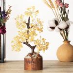 Kristallen Citrien Boom Edelstenen Kristal Boom Decoratie Steen Grote Levensboom Geldboom Kristal Geluksbrenger Boom Houten sokkel Esoterische Geschenken veel geluk