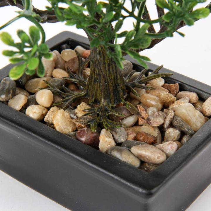 Kunstbonsai Natuurgetrouwe kunstplant, kunstboom, bonsai, ceder, grenen, podocarpus, plastic plant, kunstplant met keramische pot in zwart, voor badkamerdecoratie, desktop, kantoor