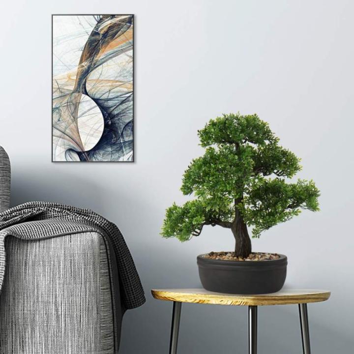 Kunstbonsai Natuurgetrouwe kunstplant, kunstboom, bonsai, ceder, grenen, podocarpus, plastic plant, kunstplant met keramische pot in zwart, voor badkamerdecoratie, desktop, kantoor