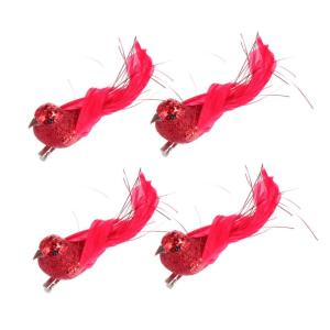 4 Stück Künstlicher Vogel Weihnachtssimulation Vögel Clip Weihnachtsvogel-Clip Vogelschmuck Im Freien Weihnachtsvogelfiguren Hängende Verzierung Der Weihnachtsvögel Schaum Rot