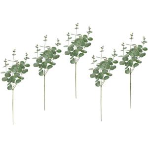 Künstlicher Eukalyptuszweig gefrostet 5er Set 60cm Dekozweig Beerenzweig Kunstblume Eukalyptus Zweig AST Äste Blume Floristik Kunstzweig Stielblume Dekoration Deko für Girlande 