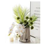 Kunstblumen Einfaches modernes künstliches Blumenarrangement – ​​leichte, luxuriöse weiße Kunstpflanze mit galvanisierter Vase, Kunstpflanzendekor für jeden Anlass