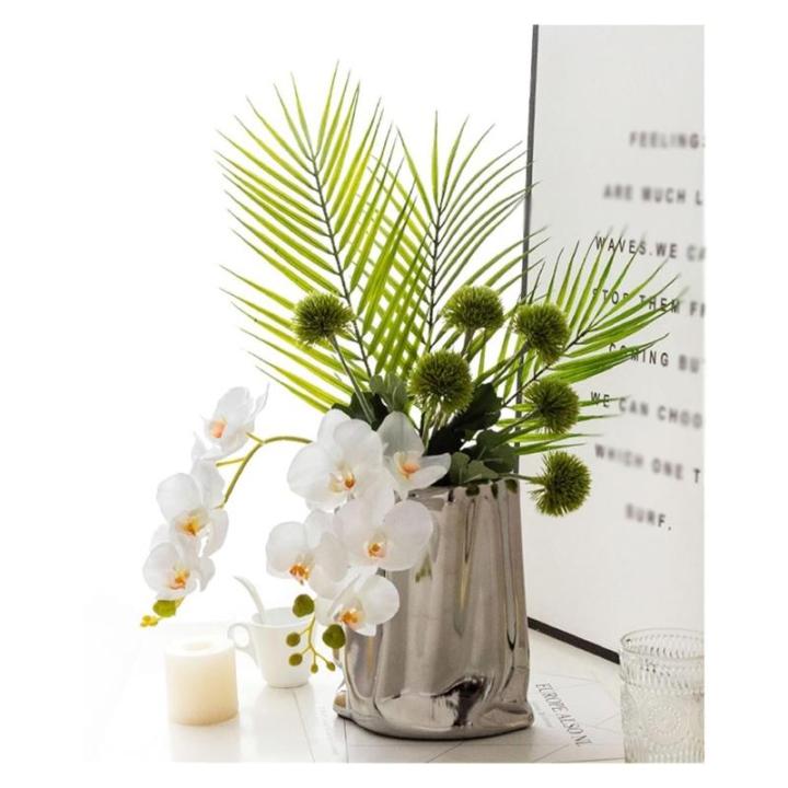 Kunstblumen Einfaches modernes künstliches Blumenarrangement – ​​leichte, luxuriöse weiße Kunstpflanze mit galvanisierter Vase, Kunstpflanzendekor für jeden Anlass