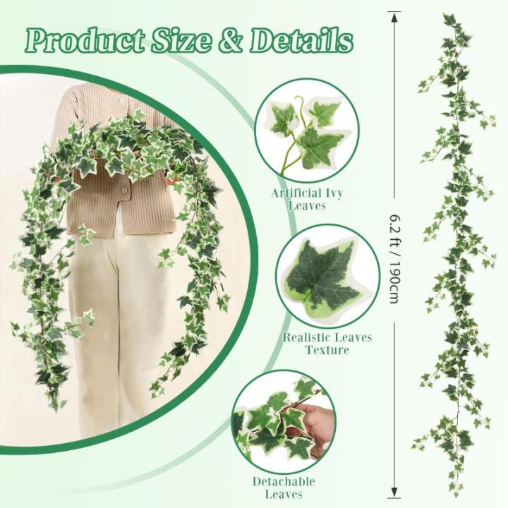 3 stuks kunstgroene klimop, 200 cm, geurloze zijden klimop, slinger met groene bladeren, namaakhangplant, decoratie voor muur, raam, bruiloftsfeest, binnen en buiten