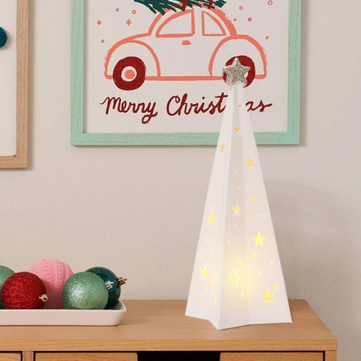 Kerstverlichting, kerstboom met ledlicht, kerstdecoratie, voor binnen, verlichte keramische kerstboom met ster, kerstdecoratie (B)