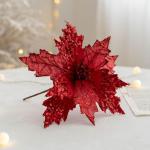 Poinsettia Blumen künstlich 8pcs 8x10in realistische Weihnachtsblumen mit Pailletten & Textur Stoff Poinsettias Künstliche Weihnachtsblumen, Rot, Poinsettias Künstliche Weihnach