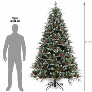 Weihnachtsbaum mit Tannenzapfen und Beeren, schneebedeckter künstlicher Weihnachtsbaum mit PVC-Zweigspitzen, einfache Montage mit Metallsockel für Zuhause, Büro, Partydekoration