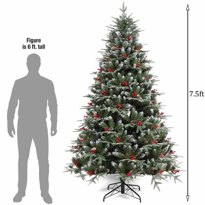 Weihnachtsbaum mit Tannenzapfen und Beeren, schneebedeckter künstlicher Weihnachtsbaum mit PVC-Zweigspitzen, einfache Montage mit Metallsockel für Zuhause, Büro, Partydekoration