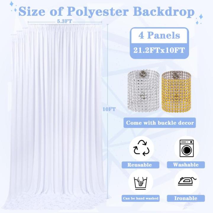 Faltenfreie Polyester-Hintergrundvorhänge: weißer Party-Hintergrund, 3,2 x 3 m, Hochzeits-Stoffhintergrund für Verlobung, Geburtstag, Abschlussball, Motto-Party, Party-Hintergru