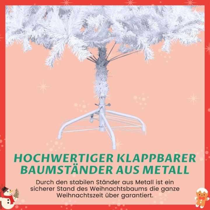 Kunstkerstboom in winterlook, onberispelijke witte naaldjurk, kunstkerstboom met 500 buigbare pvc-punten en metalen standaard, opvouwbare dennenboom voor eenvoudige montage, hoogte