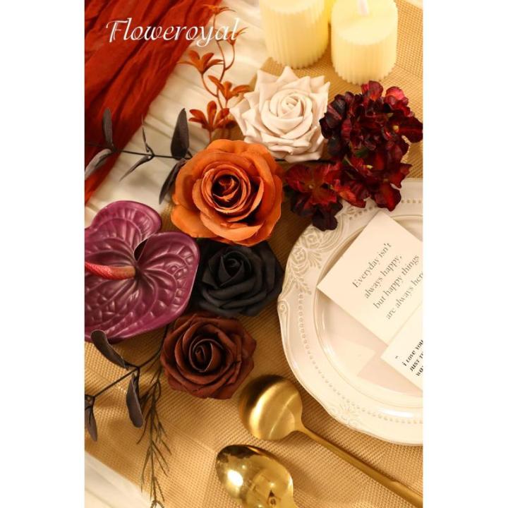 Halloween Künstliche Blumen Schwarze Blumen Mix Seidenblumen Gefälschte Rosen mit Stielen für DIY Hochzeit Brautsträuße Babyparty Blumenarrangement Tischdekoration Heimdekorat