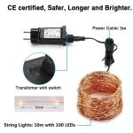 Led-lichtsnoer met draad, 10 m, 100 leds, koperdraad, lichtketting voor , 8 modi, waterdicht, kerstlichtketting met stekker, voor kinderkamer, bruiloft, tuin, feest, verjaardag,