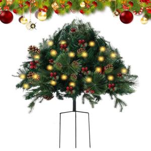 Vorbeleuchteter Weihnachtsbaum, vorbeleuchtete Weihnachtsbäume für die | Künstlicher Weihnachtsbaum, rote Beeren, Tannenzapfen | Batteriebetriebene Weihnachts-Topffüller für d