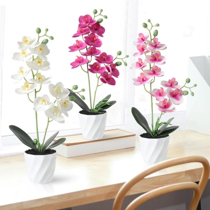 Set van 3 orchidee kunstbloemen in pot (38 cm) wit roze zijden bloemen kunstorchidee Phalaenopsis kunstplant kunstbloemen als echte decoratieve bloem voor tafel wooncultuur kantoor